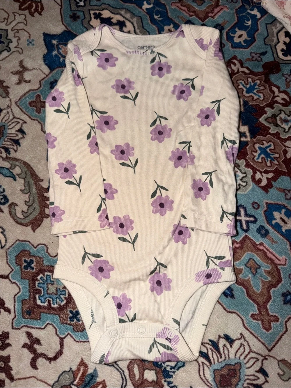Carter's Cream Long Sleeve Bodysuit with Lavender Floral Print